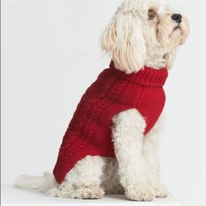 Red Cable Knit Turtleneck Dog Sweater